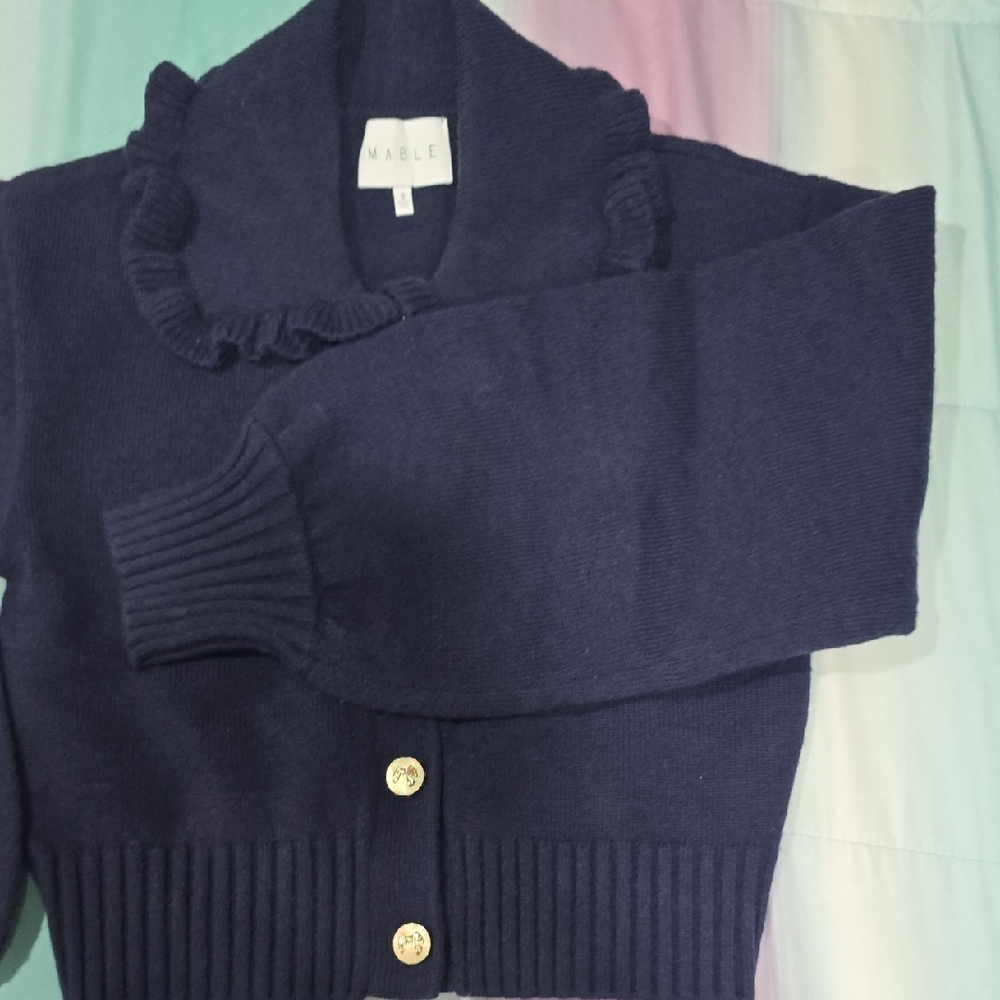 MABLE Oceana Navy Peter Pan Collar Cardigan Sweater Size S - Picture 5 of 11